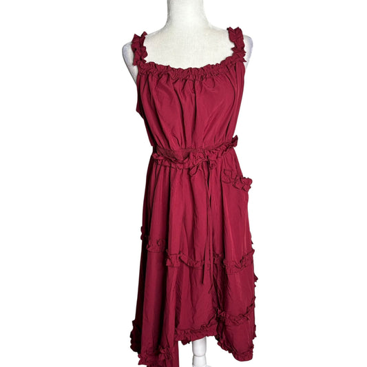 Scarlet Darkness Ruffled Midi Dress Large Red Sleeveless Goth Renaissance NEW