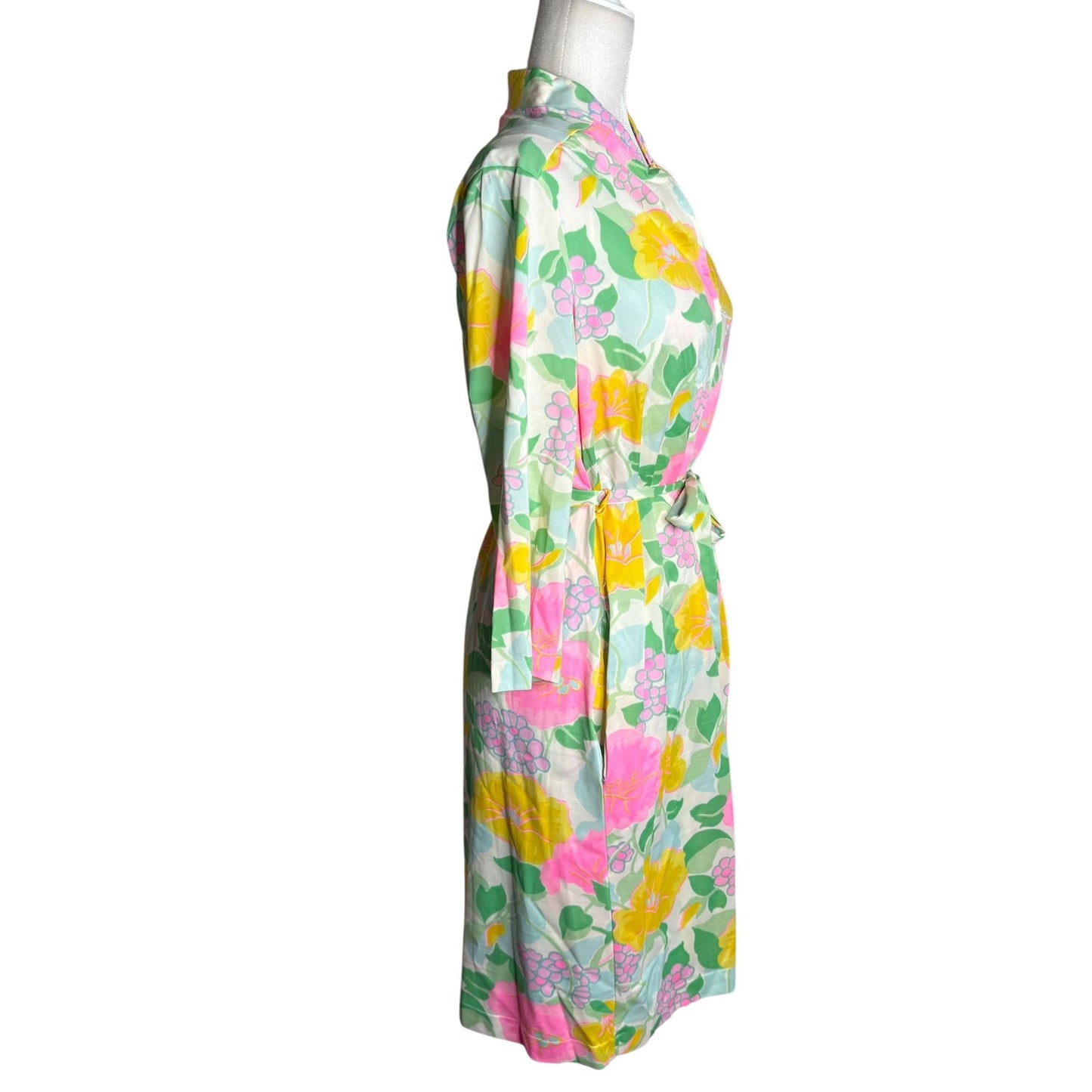 Vintage 70s Komar Floral Nylon Nightgown Robe Peignoir Set Small Zip Tie Belt
