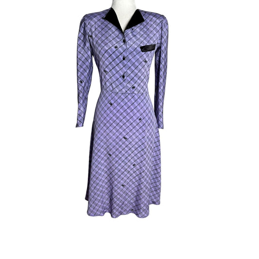 Vintage 80s Vivians Playboy Button Up Shirt Dress Medium Purple Check Bunny