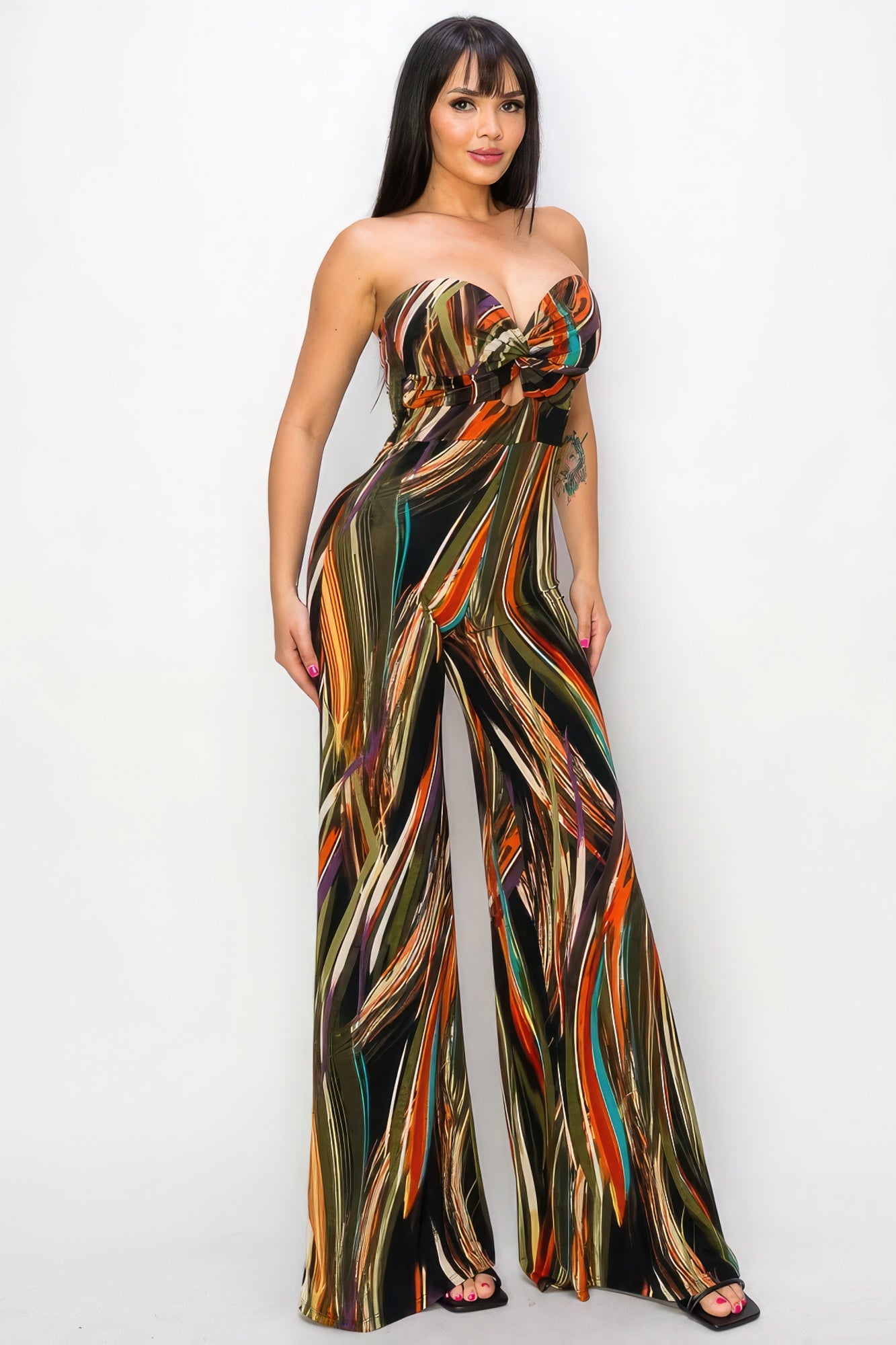 Allover Print Twist Front Wide Leg Jumpsuit